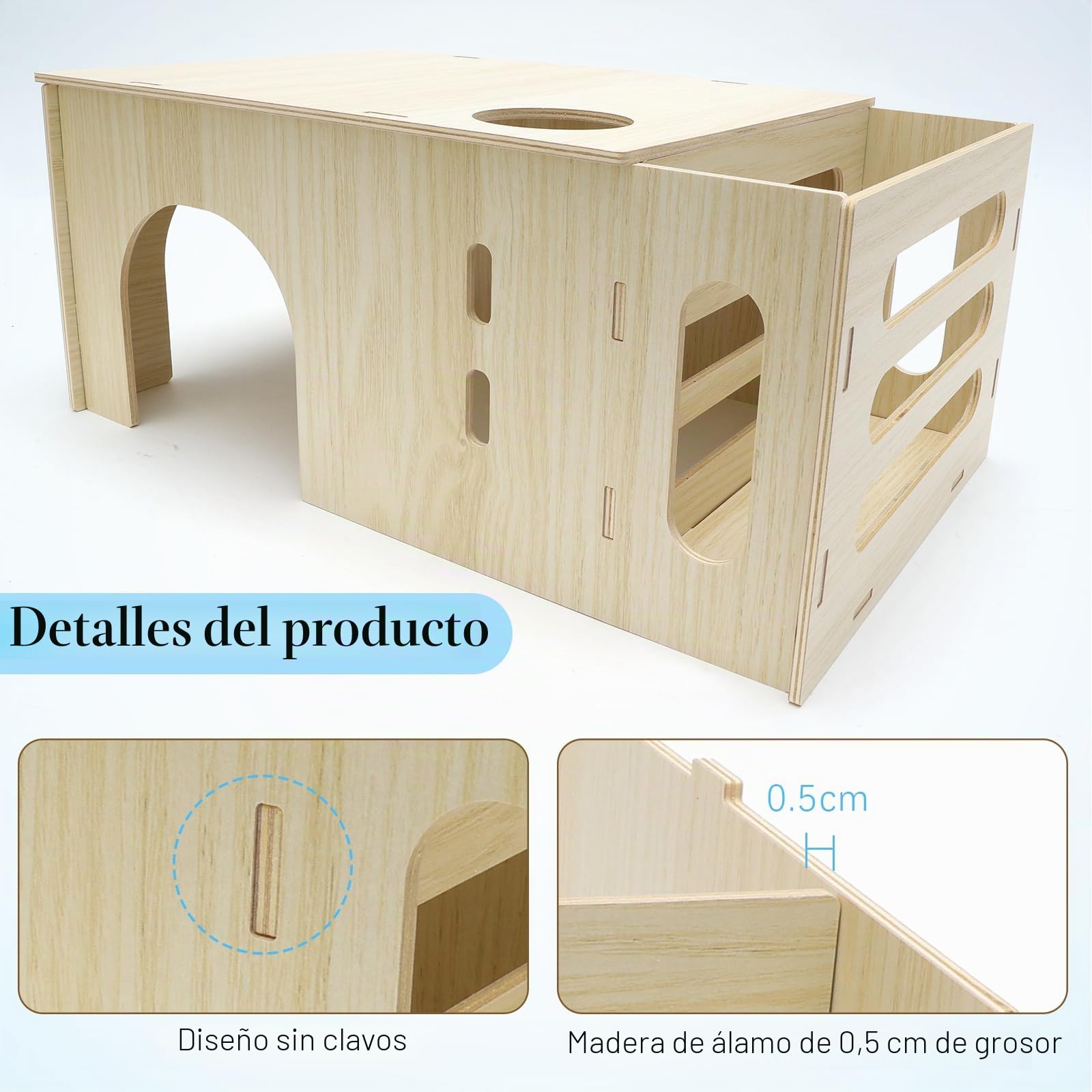 3 en 1 Comedero para cobayas, Accesorios de Madera con comedero, portabotellas y casita de Juegos, 40 x 17 x 24 cm, para Animales pequeños como Conejos Enanos, hámsteres, Ardillas y erizos
