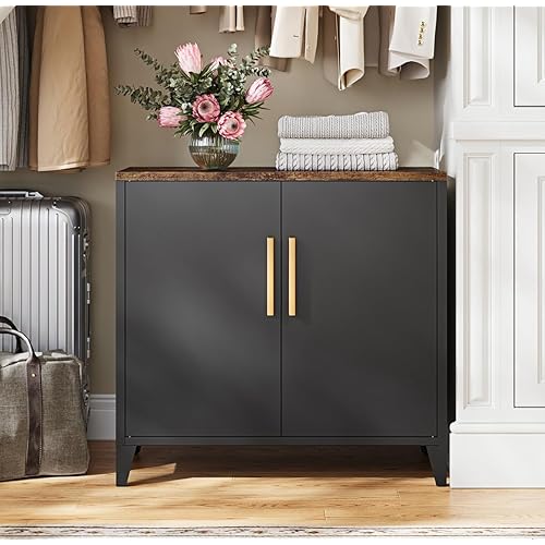 Letaya Metal Storage Cabinet with 2 Doors and Shelves 16" Dx 32" Wx30 H,Small Buffet Sideboard Short Cabinet for Kitchen Dining,Office Credenza Locker Modern Coffee Bar,Entryway Bathroom(Black)