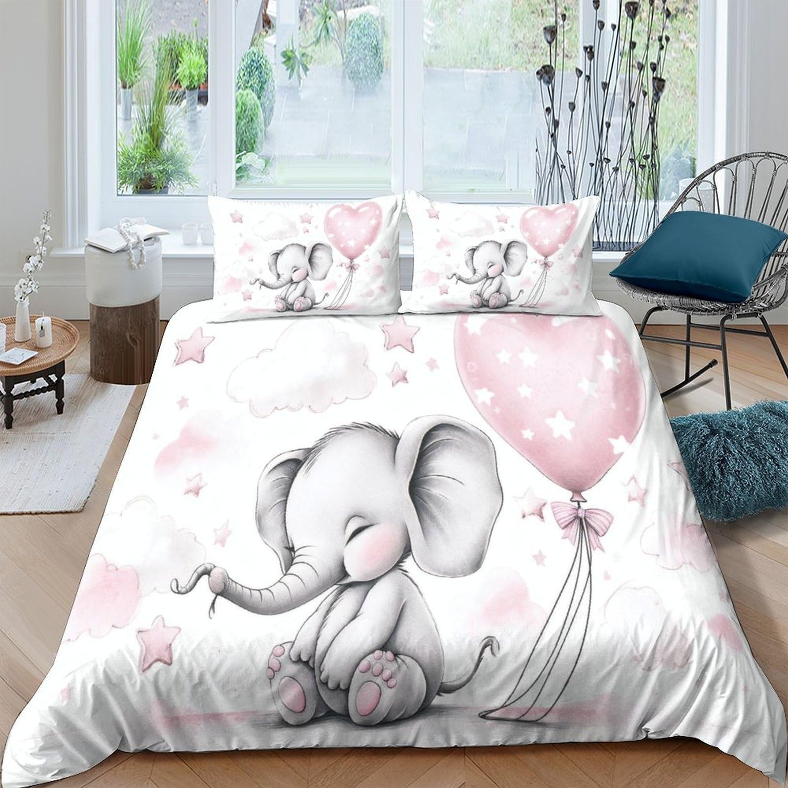 Ctjqhvkz Style-10 3D Printed Cute Elephant Fitted Sheet Microfiber Soft Pink Balloon Bed Sheet Anti-Slip Machine Washable Decor For Bedroom Dorm Guest Room Single（135X200cm）
