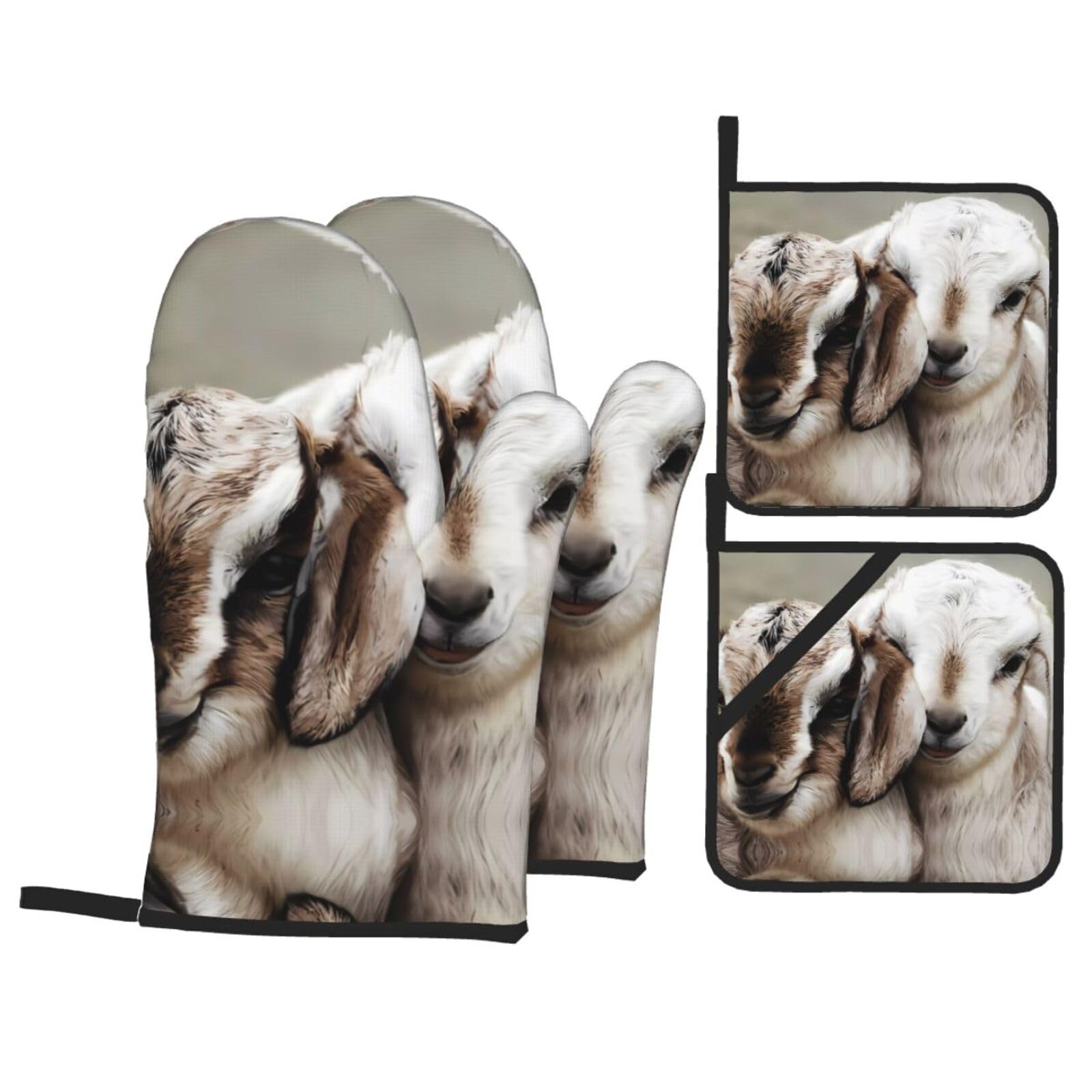 WHJSHOP Cute sheep Prints Kitchen Baking Throw Set with Heat Resistance, Waterproof Oven Mitts & Pot Holders for Cooking, Grilling & Handling Hot Dishes