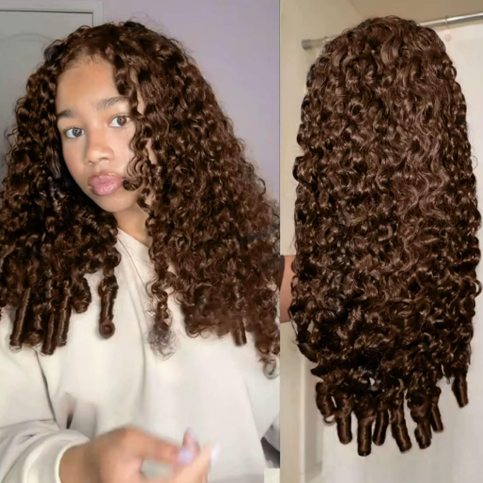 Parrucca Mezza Riccia Birmana 3 in 1 in Capelli Umani per Donne Nere,22inch
