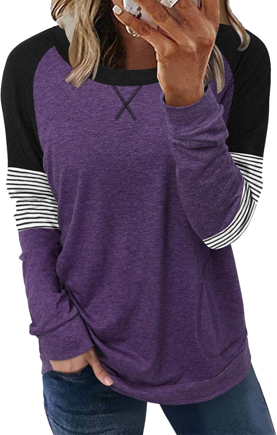 onlypuff Long Sleeve Tunic Top for Women Casual Loose Fitting Fall Fashion Clothing with Pockets