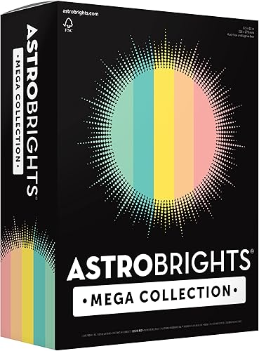 Astrobrights Mega Collection, cartulina de colores, surtido de 5 colores pastel intenso, 320 hojas, 65 libras/176 gsm, 8.5 x 11 pulgadas, más hojas