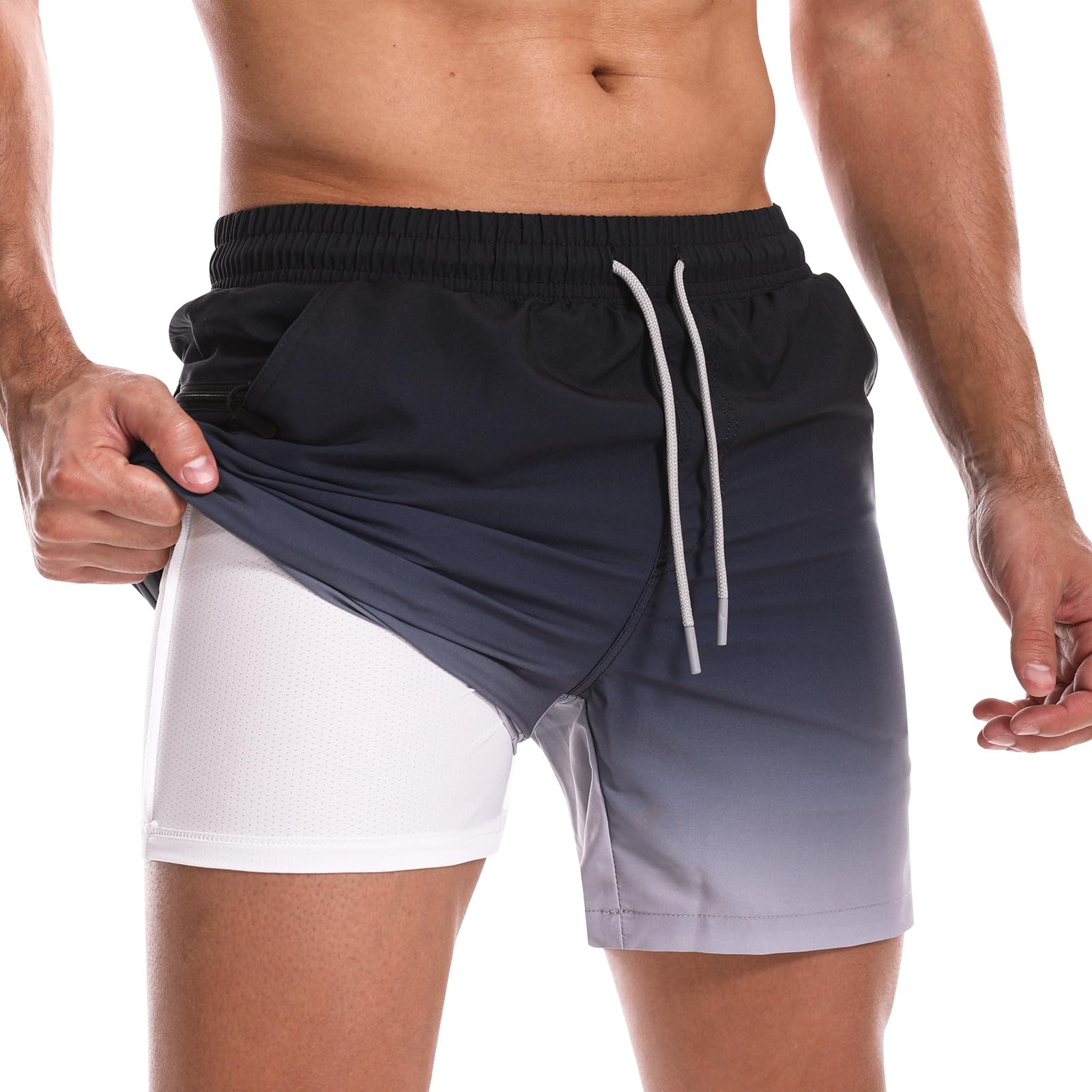 Danfiki Bañador Hombre Shorts de Baño Shorts de Playa Short de Verano 2 en 1 con Forro de Compresión y Malla Secado Rápido para Vacaciones