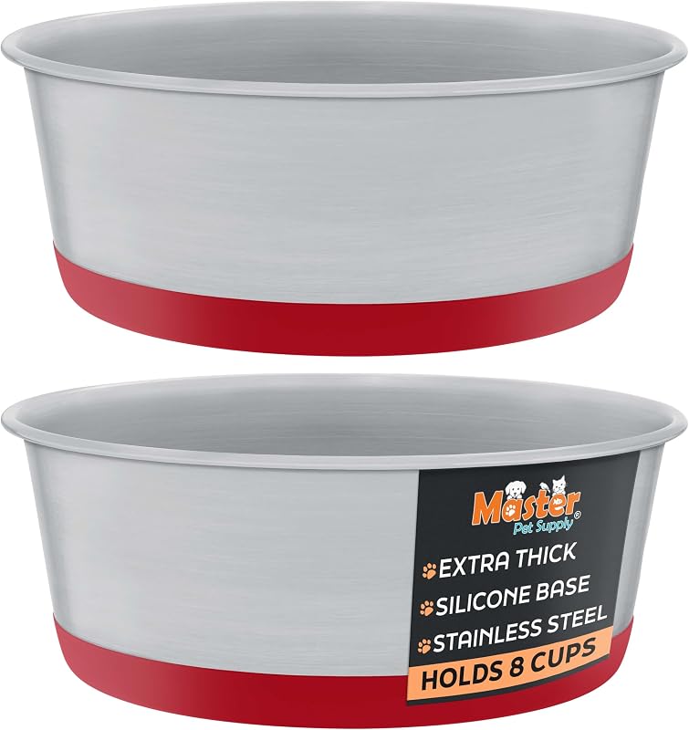 Tigelas para cães em aço inoxidável com base de silicone antiderrapante Master Pet Supply Crimson Red, 946 mL, Pacote com 2