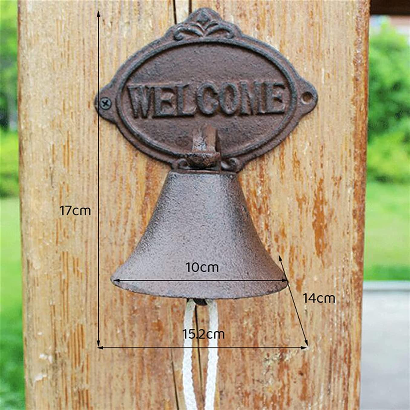 Żeliwny dzwonek do drzwi wejściowych, vintage antyczny styl rustykalna metalowa dekoracja ścienna na zewnątrz, dekoracja ogrodowa, 16 cm wys