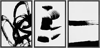 SIGNWIN Framed Wall Art Print Set Grunge Style Black & White Paint Strokes Abstract Shapes Illustrations Modern Art Bohemian Group Dramatic Grey for Living Room, Bedroom, Office - 16"x24"x3 Black