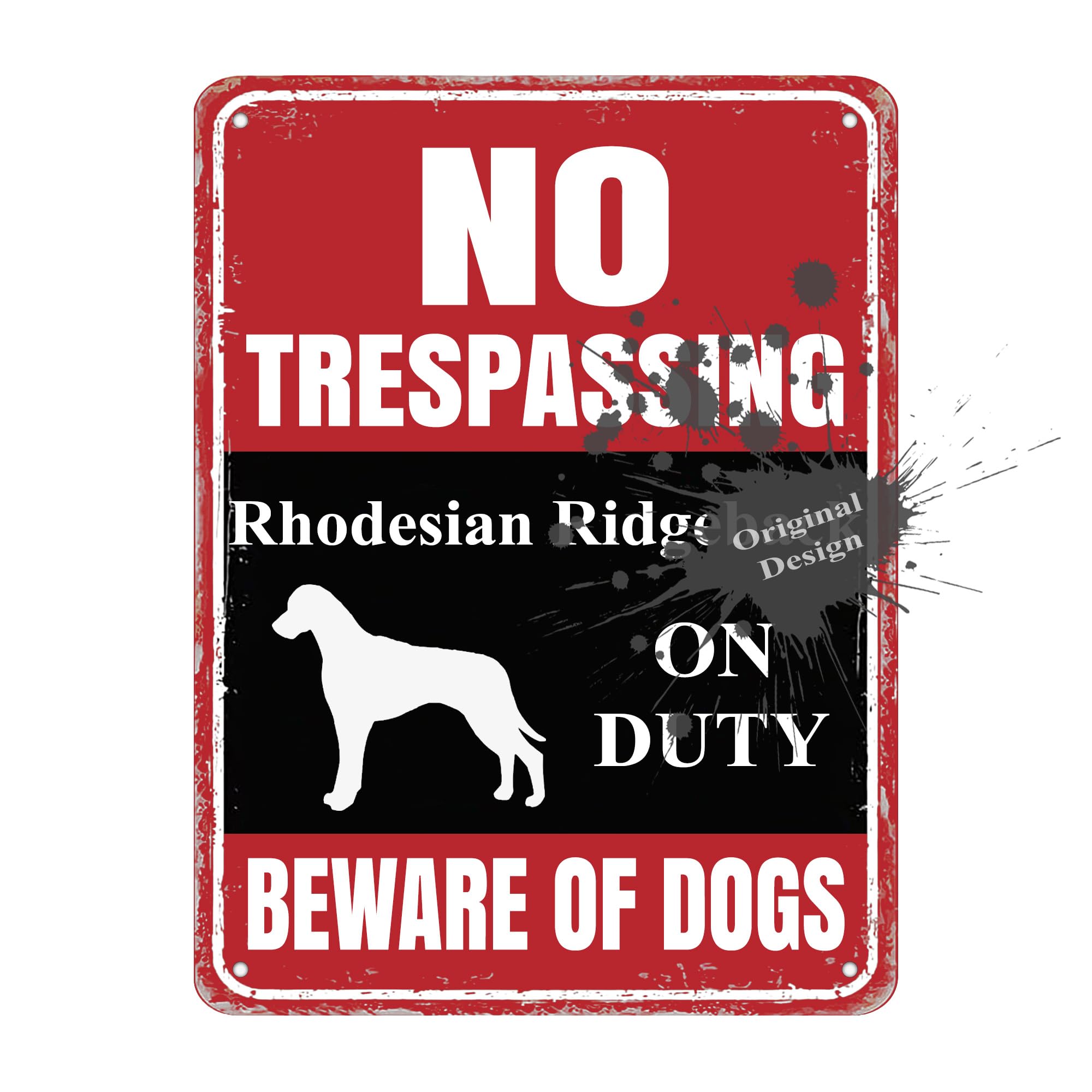 Scvgfdxzs Tin-05 No Trespassing Rhodesian Ridgeback On Duty Yard Decor 12X16 Inch Warning Guard Dog On Duty Sign Metal Tin Beware Of Dog Signs For Fence, Easy Mounting Outdoor