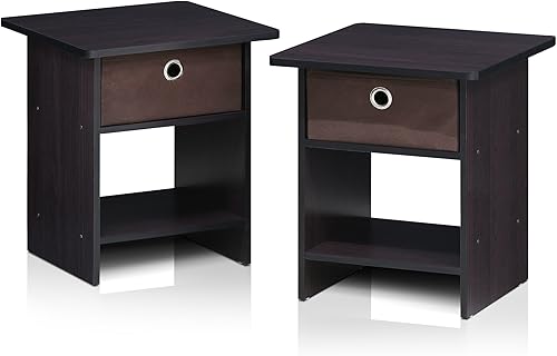 Miniatura 7 de Furinno - Colección Andrey - Mesa auxiliar, mesa de arrime, mesita de noche, mesita de luz con cajón, color expresomarrón oscuro, paquete de 1