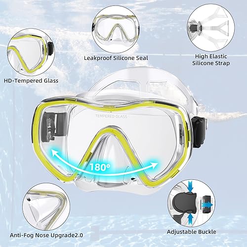 Miniatura 2 de Snorkeling Gear for Adults, Dry Snorkel Set 180 Panoramic Wide View Anti-Fog Scuba Diving Mask, Professional Snorkel Gear for Free Breathing,