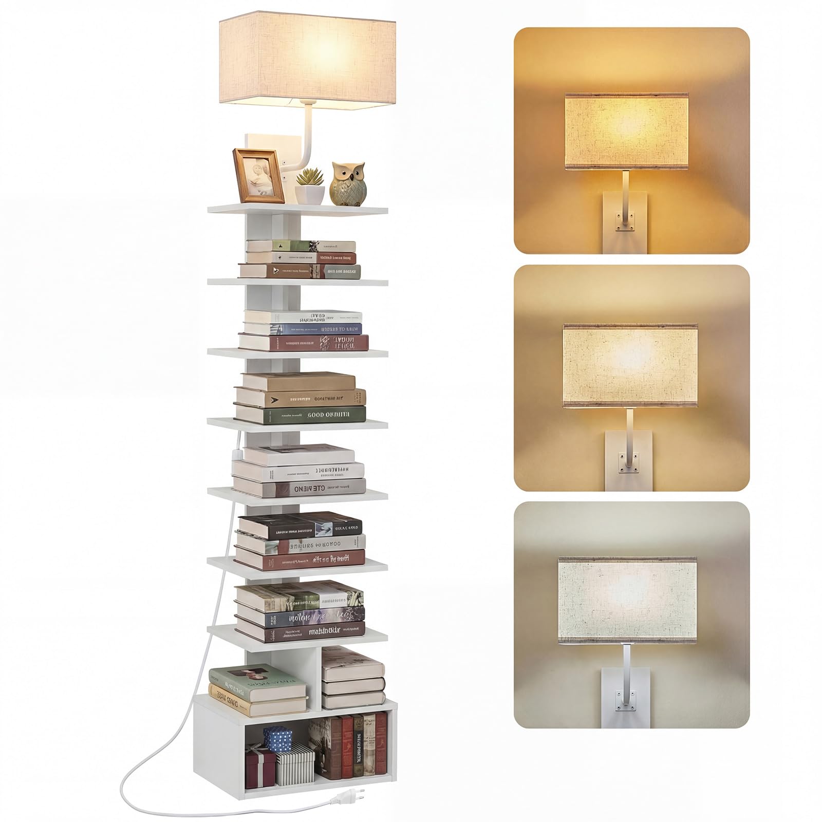 HOOBRO Bücherregal mit 9 Ebenen, Regal mit Licht and offenen Fächern, schmales Eckregal, Büroregal, Standregal, 35 x 24 x 172 cm, für Wohnzimmer, Schlafzimmer und Arbeitszimmer EWW09CDSJ01
