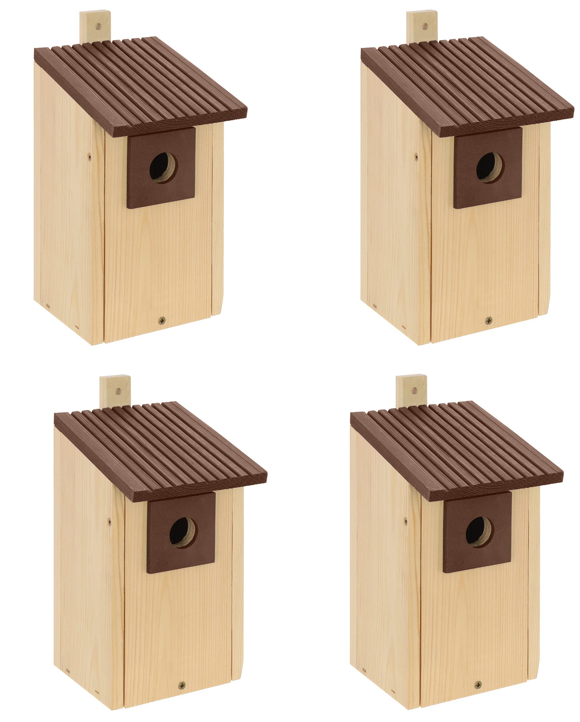 Nido de madera B20-NPx4, nido de madera, caseta para pájaros, nido de madera natural, resistente a la intemperie, construcción de madera maciza, decoración para jardín, +marrón