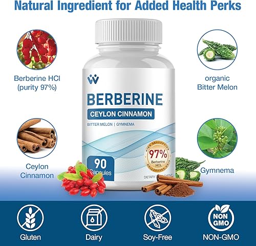 Miniatura 3 de Suplemento de berberina de 1500 mg – Berberina HCl 97% de pureza con suplementos de complejo de canela de Ceilán, sin OMG, vegano – 180 cápsulas