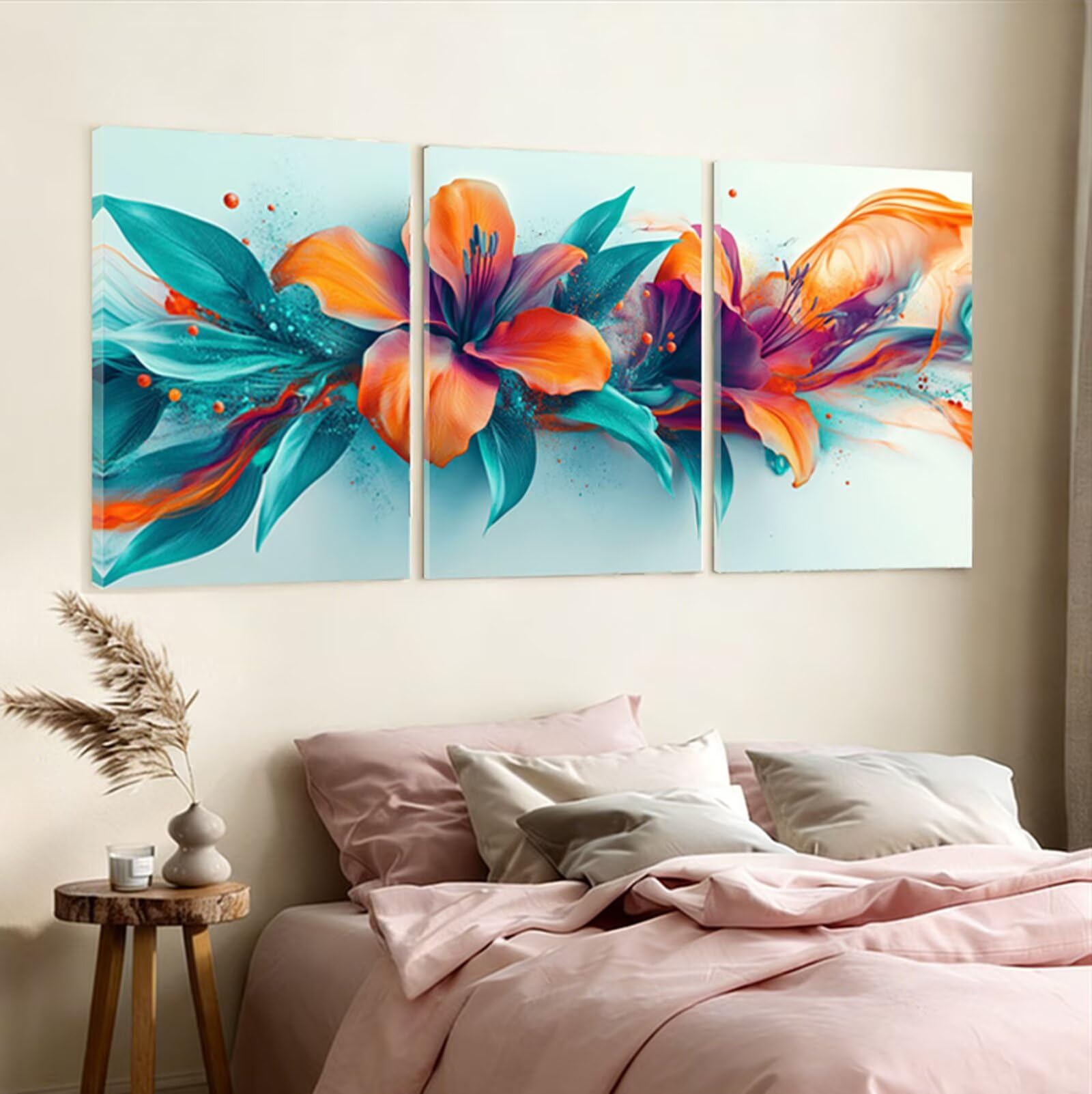 3 Pcs Blume Leinwand Bilder Set Mit Rahmen, Wandbilder Wohnzimmer Lilie Wandbild 30x45 cm Kunst Poster Moderne Leinwandbild Wasserdicht Gemälde Bild Schlafzimmer Badezimmer Flur Deko Geschenk 1f-676
