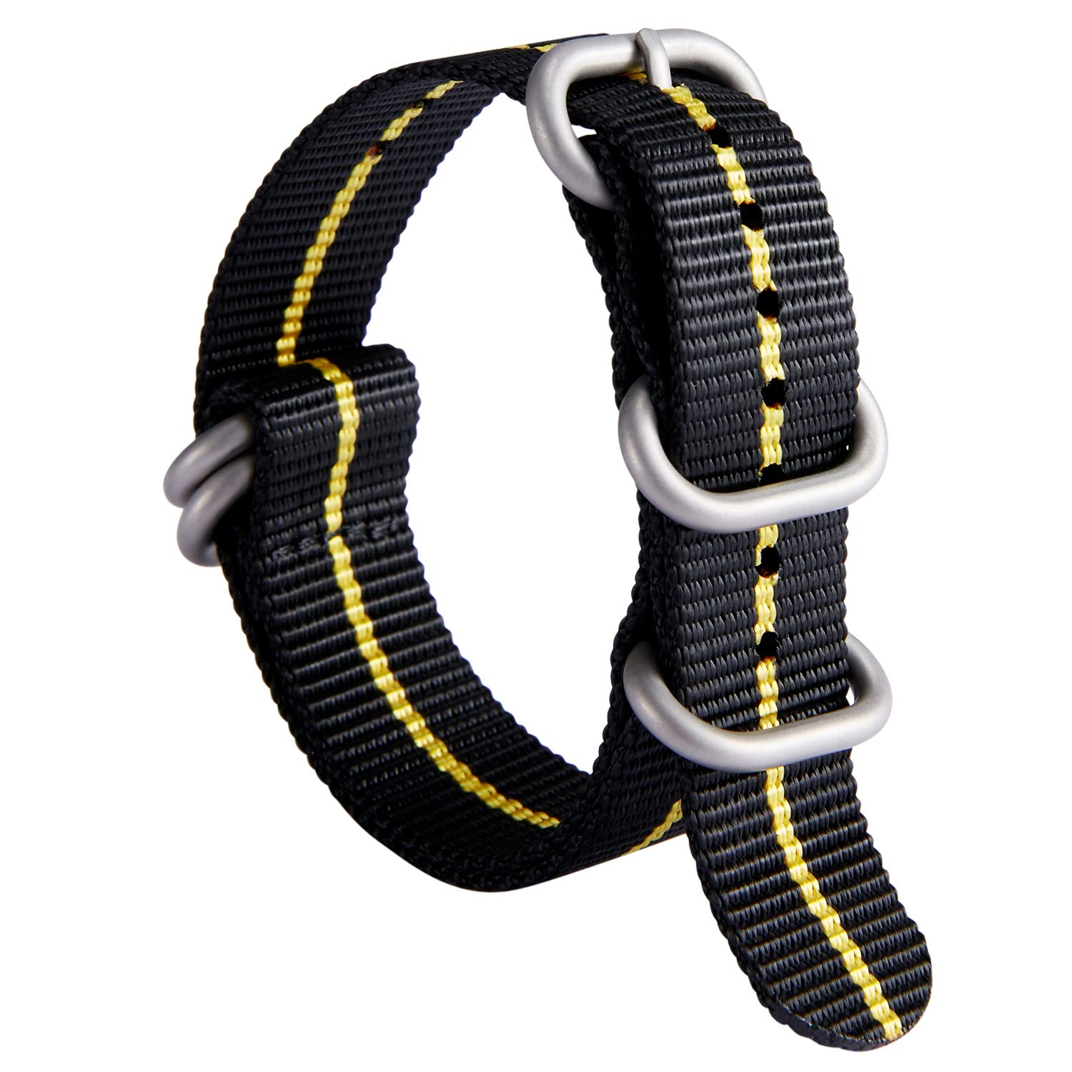 BINLUN Premium Ballistic Nylon Watch Strap, Heavy Duty 5-Ring Replacement Watch Band with Stainless Steel Buckle, Comfortable Sport Band for Men Women, Fits 18-24mm
