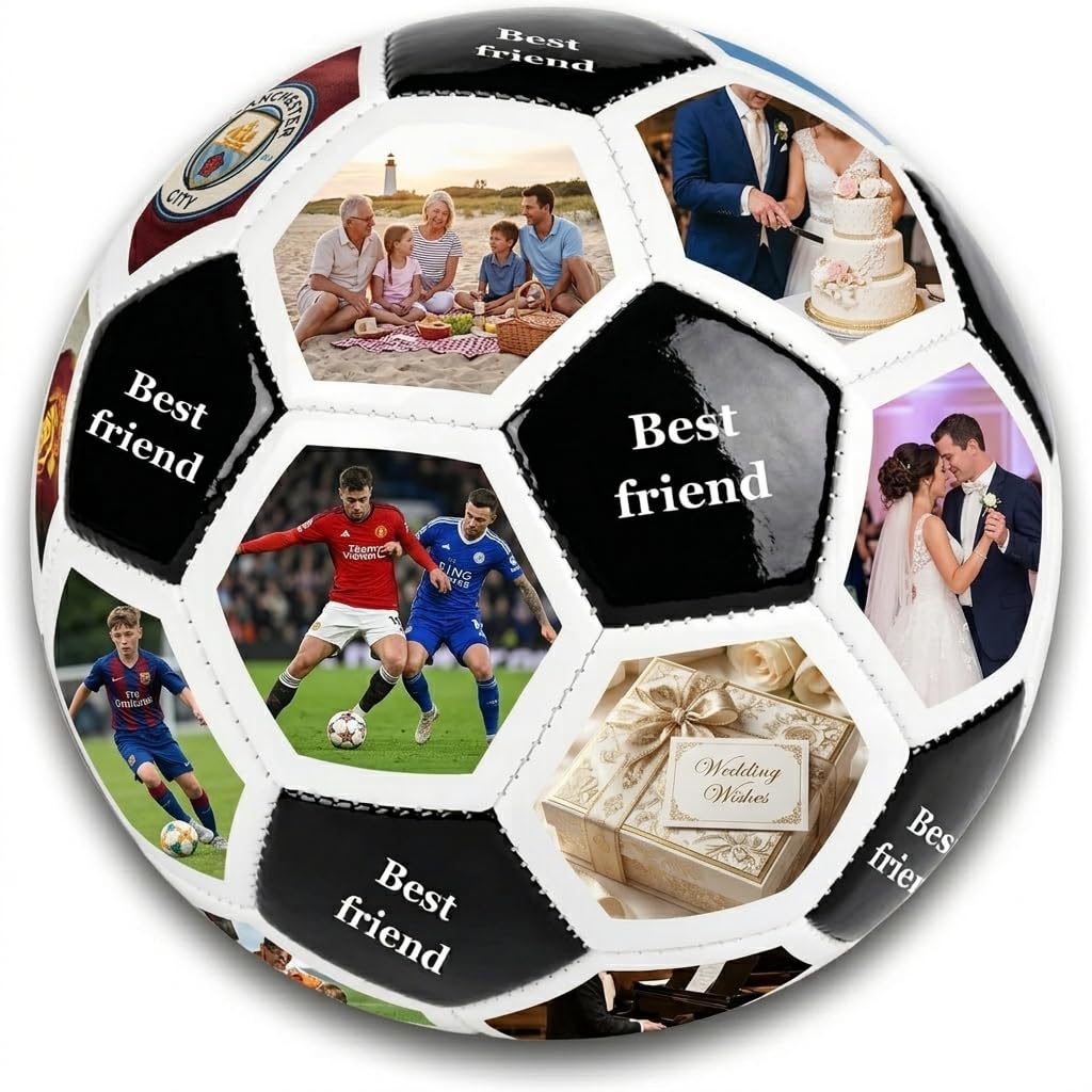 Generisch Personalisiert Fussball mit Foto & Name, Custom Fußball Geschenk für Jungen Männer Papa, Größe 5 PU Leder Ball