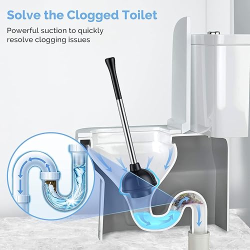 Miniatura 3 de Juego de cepillos para émbolo de inodoro Hideaway - Juego de cepillo de émbolo de inodoro de alta resistencia para baño con organizador cubierto