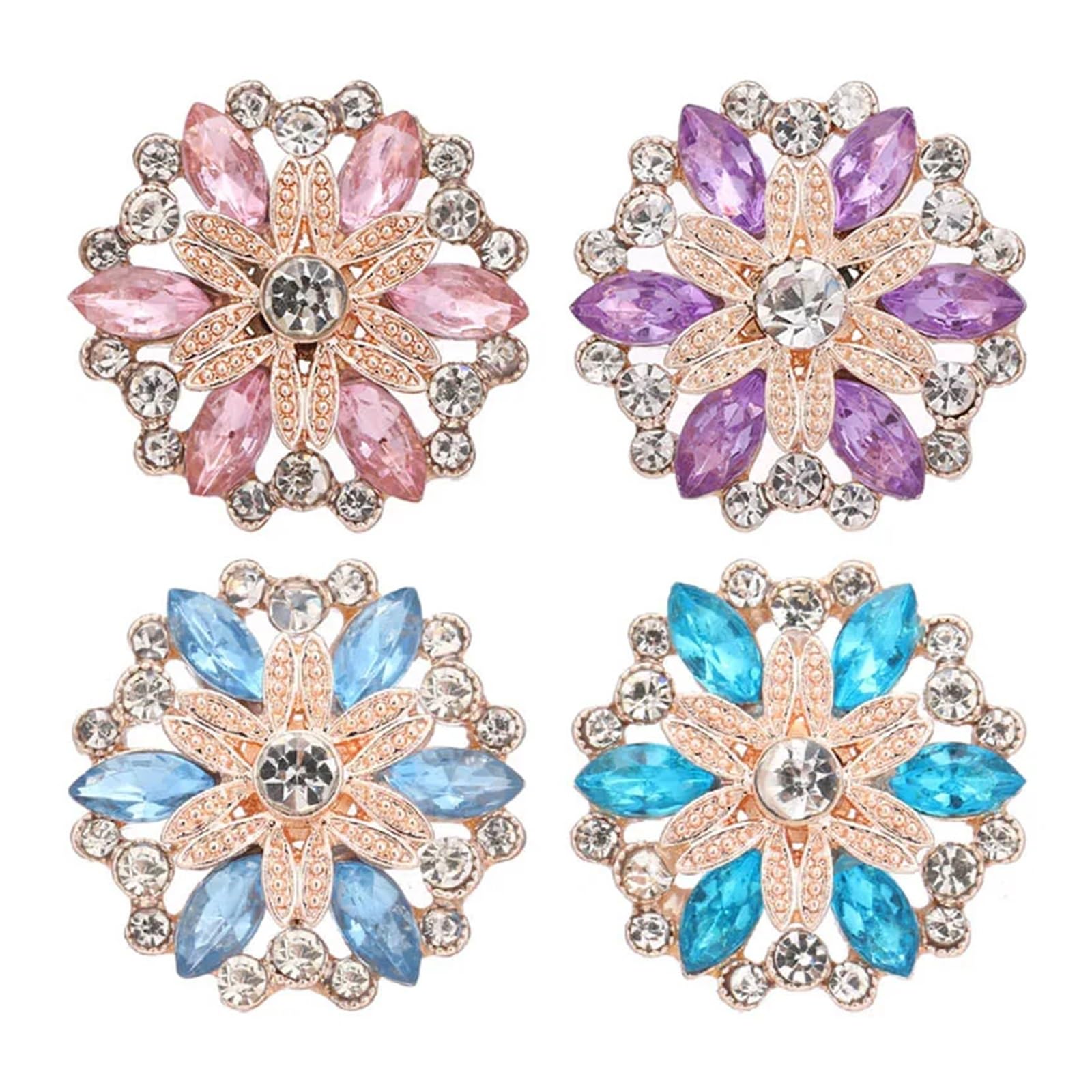 guziki z kryształu górskiego, Przyciski zatrzaskowe z kryształem górskim 4 szt. Wielokolorowe 18 mm do ubrań(Purple)