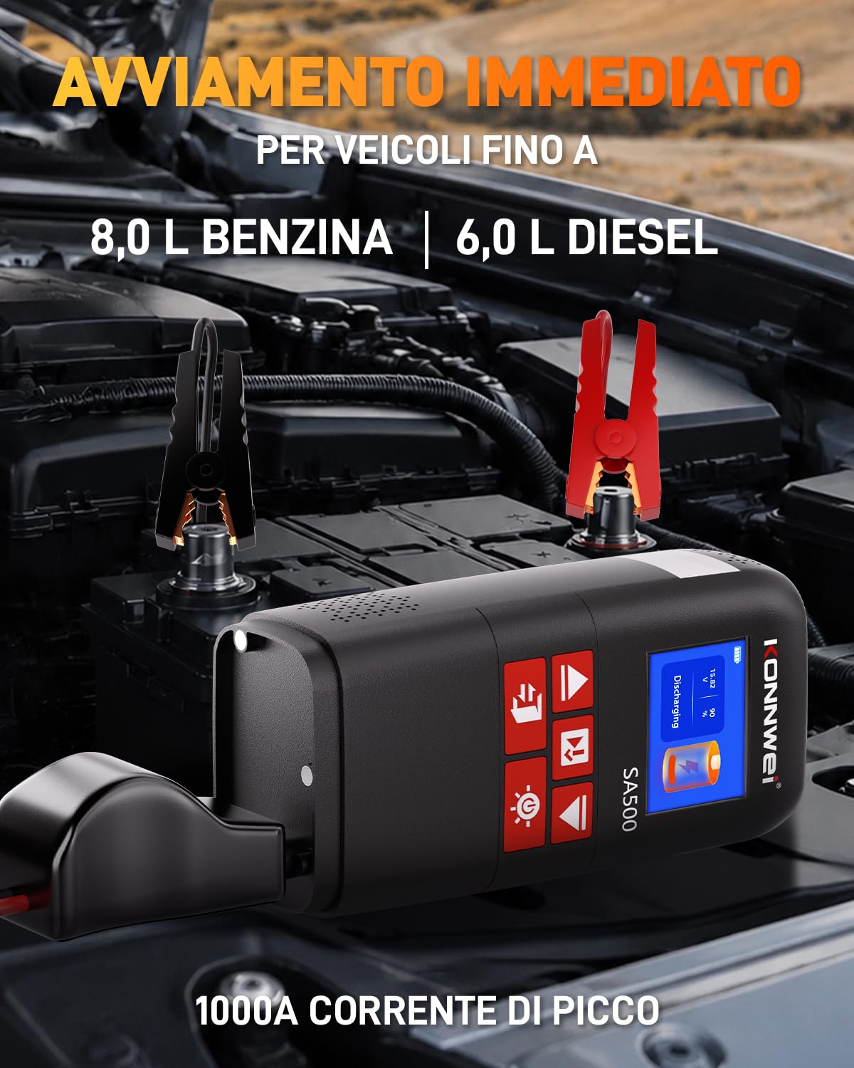 KONNWEI 4 IN 1 Booster Avviamento Auto con Compressore Aria Portatile 150PSI, Avviatore Batteria Auto, Jump Starter Auto con Power Bank 10000mAh, Ricarica USB-C, Kit Gonfiaggio Pneumatici e Luce LED