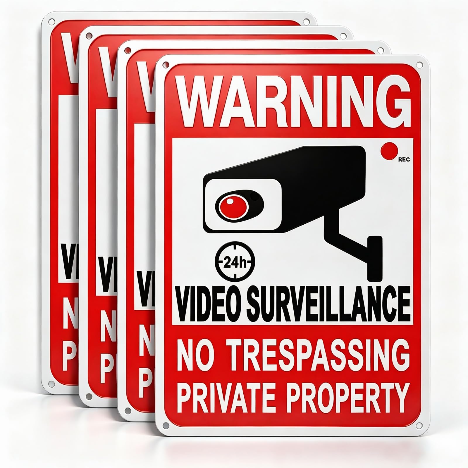 4 Pack Private Property No Trespassing Sign, Rustproof Aluminum 24-Hour Video Surveillance Signs With Reflective Film, 8"x12" Inch Security Signs For Homes And Businesses