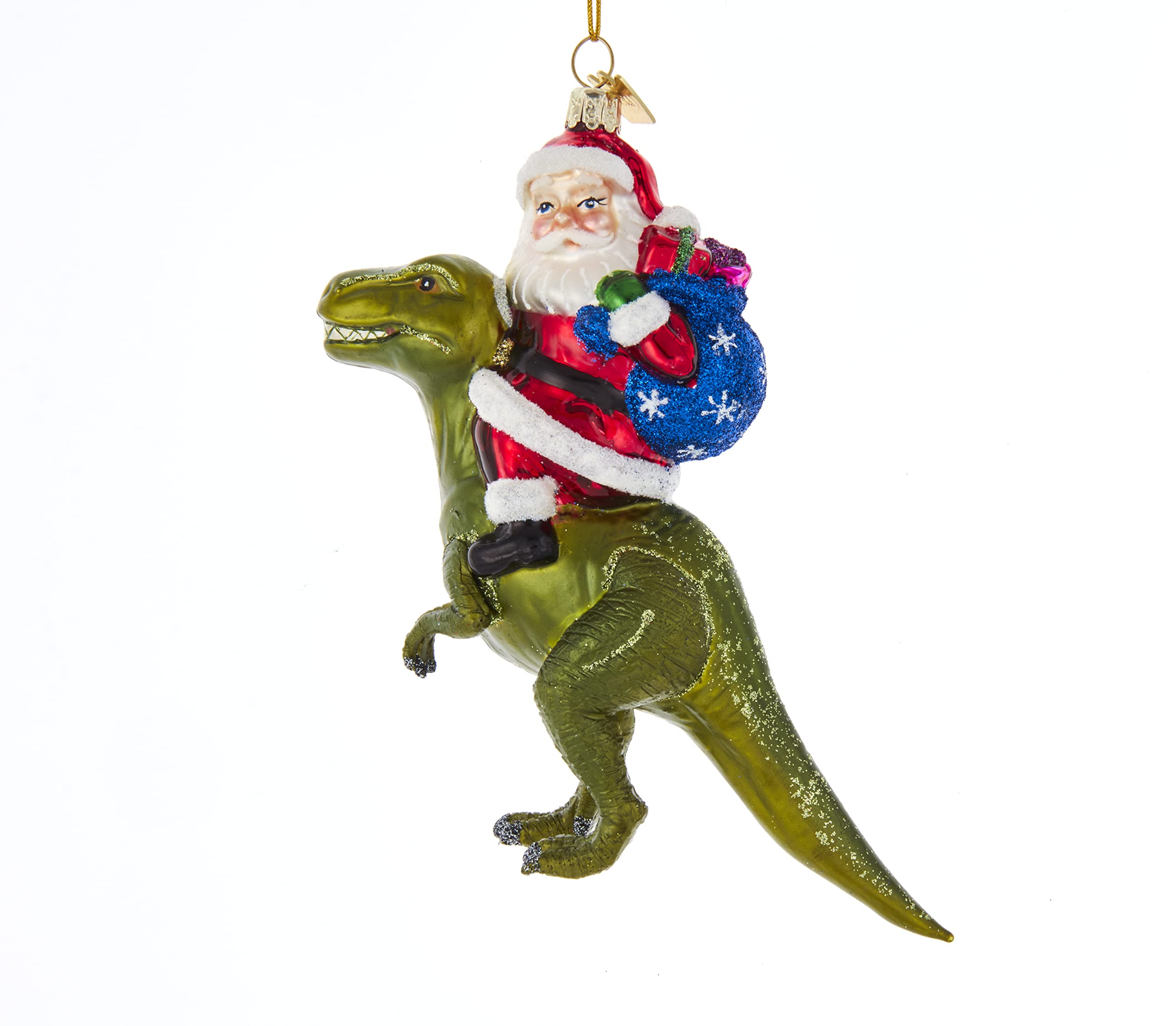 Kurt S. Adler Multi Color Noble Gems Glass Santa On Dinosaur Ornament, 5.25-Inches, Multicolor