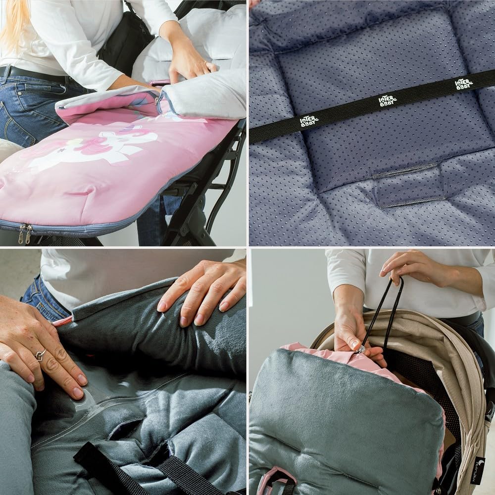 Sacco Passeggino Invernale Universale Interbaby | Copri Passeggino Universale Morbida | Sacco Termico per Ovetto Rimovibile, Doppia Apertura, Facile da Lavare, Materiali Anallergici, Unicorno Rosa