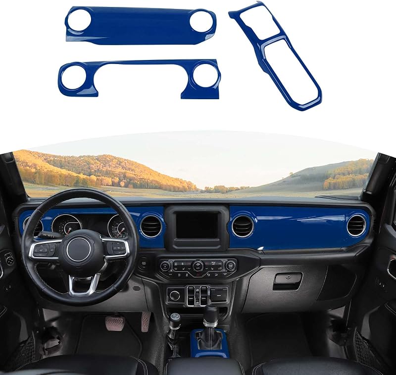 Kit de Molduras para Painel e Console do Jeep Wrangler JL JLU e Gladiator JT Azul, ABS, 3 peças RT-TCZ