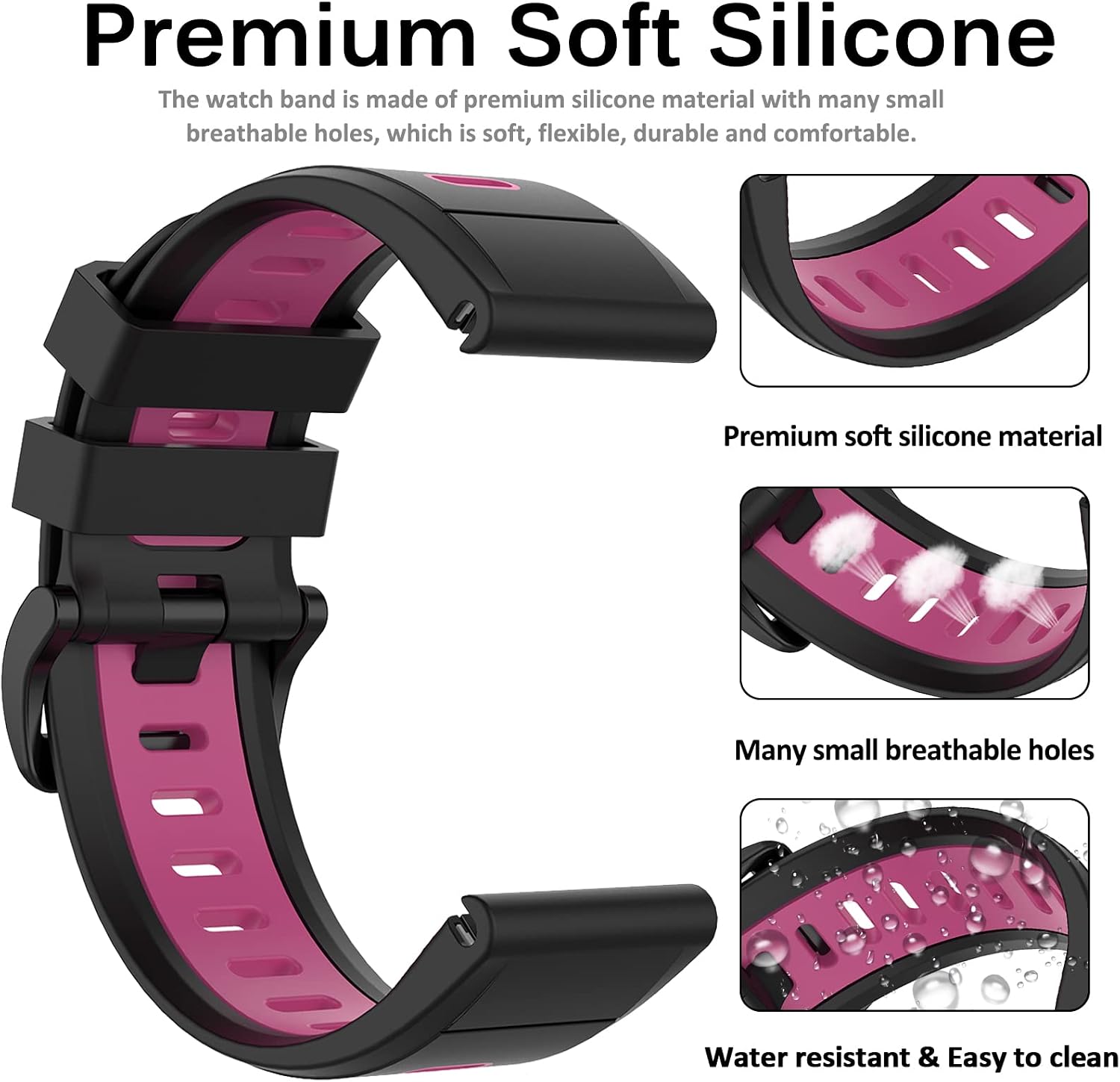 Miimall Compatible Garmin Fenix 7/6/5 Bands, 22mm Width Soft Silicone Sport Waterproof Replacement Strap Band for Garmin Fenix 7/7 Solar/7 Sapphire Solar/6/5/Garmin Instinct Women Man