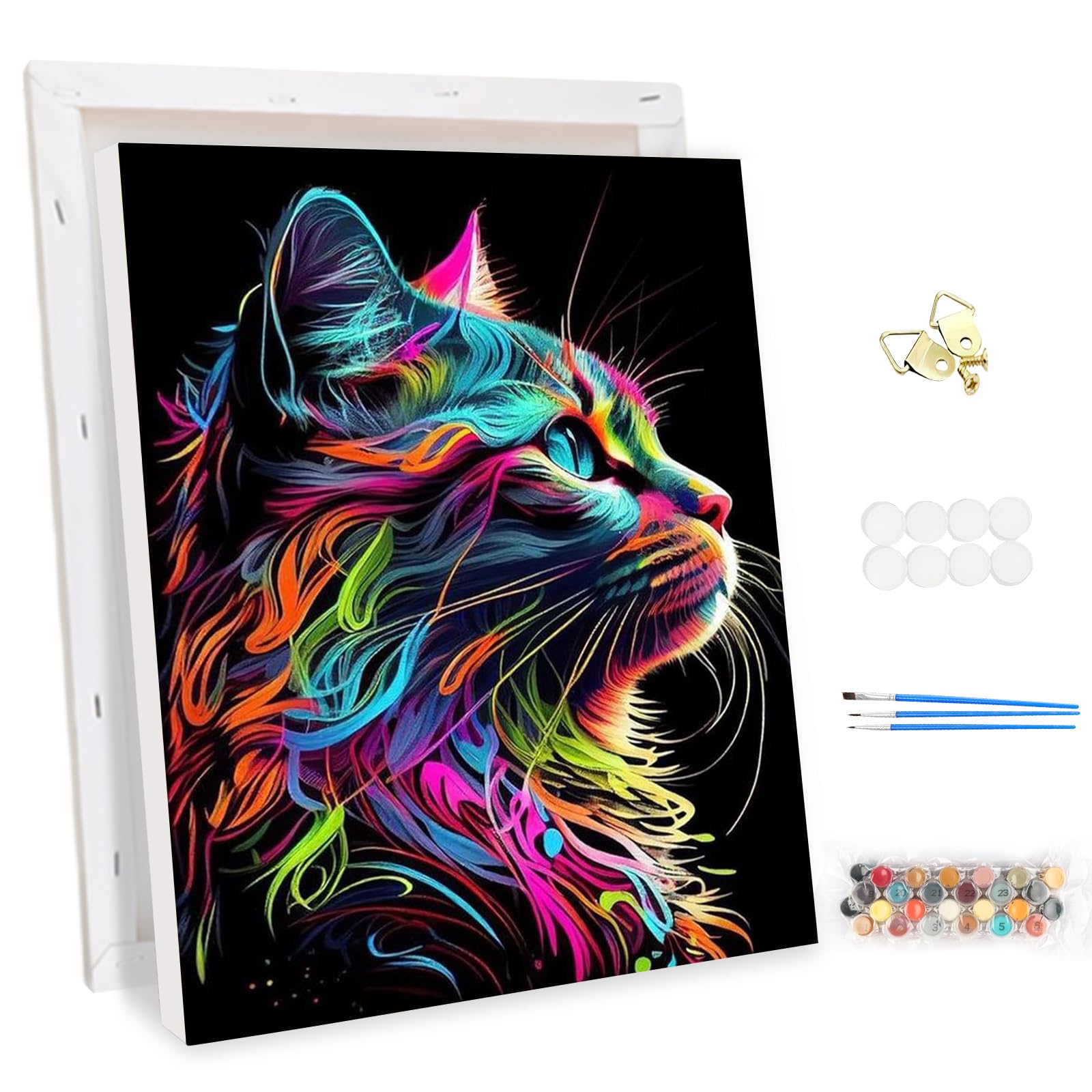 MEIYUDA Paint by Numbers for Adult with Frame Colourful Cat, DIY Canvas Oil Painting Kit for Beginner, Paint by Numbers Arts and Crafts Acrylic Pigment Drawing Paintwork for Home Wall Decor 30x40cm
