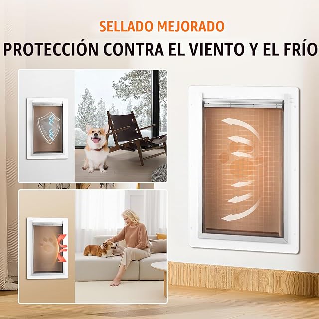 Foto 3 de 8 de VEVOR Puerta para Mascotas de 3 Solapas para Pared, Marco de Metal con Cerradura