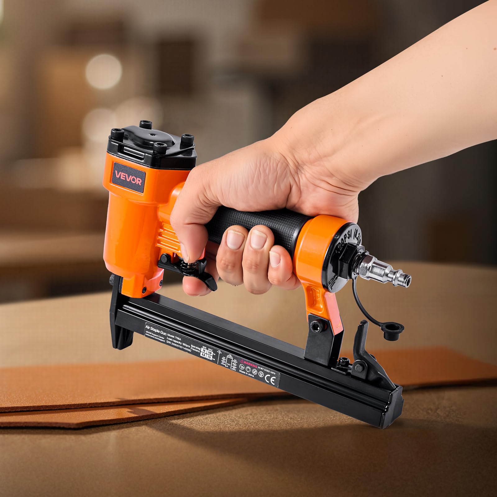 VEVOR Druckluftnagler, Drucklufttacker für Feindrahtklammern der Serie 71, 9,1 mm Krone, 4–16 mm Länge, 70–110 PSI, Druckluft Nagelpistole für Holzarbeiten, Polsterarbeiten, Heimwerkerprojekte