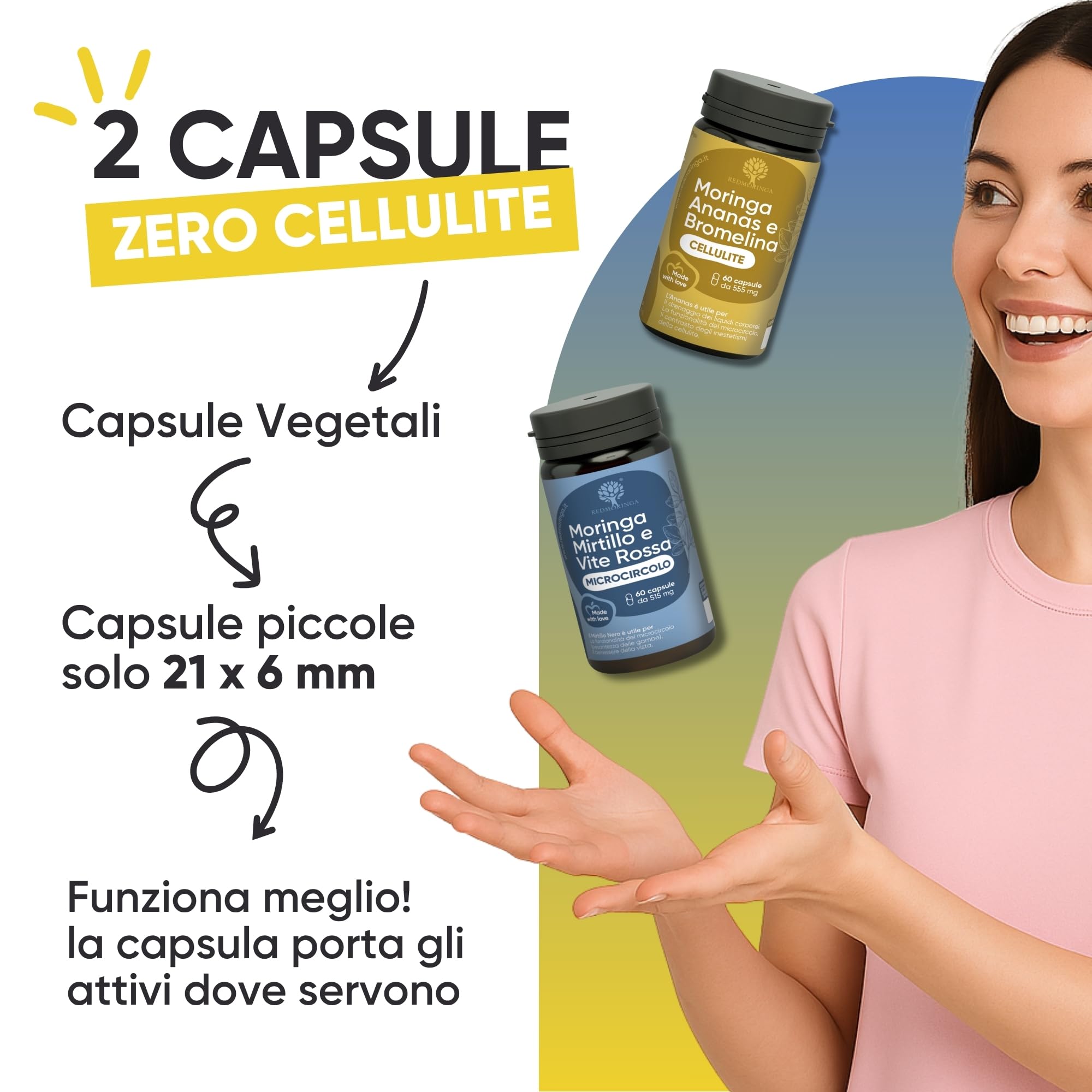 Trattamento Anticellulite Drenante - Bundle Integratore Ananas Moringa e Bromelina 5000 GDU & Integratore Mirtillo Nero e Moringa (120 Caps. Cellulite + Microcircolo) - RedMoringa