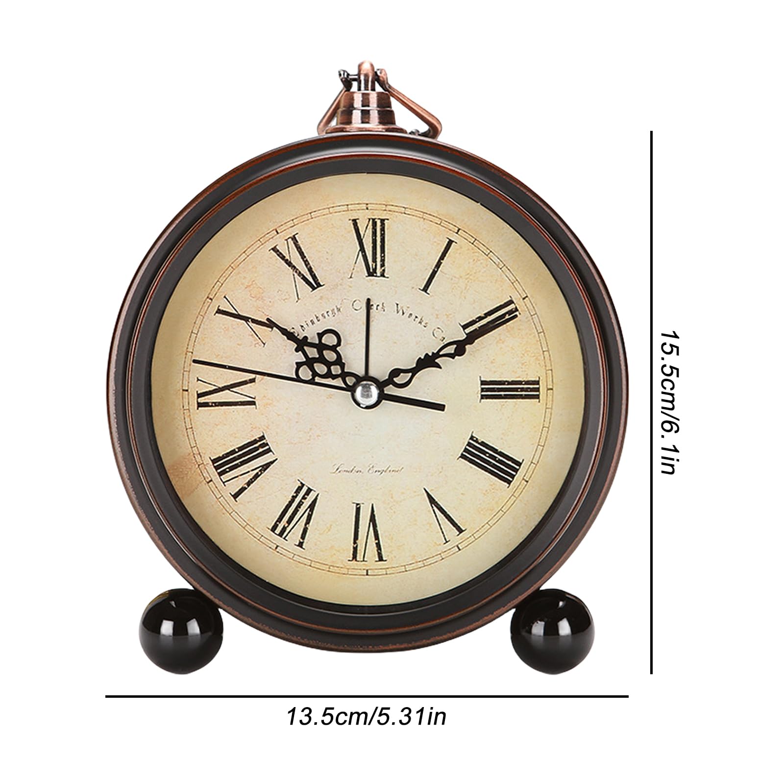 Sveglia Rotonda 5 In Retro Wake – Orologio Vintage Silenzioso A Batteria Per Camera Da Letto O Scrivania