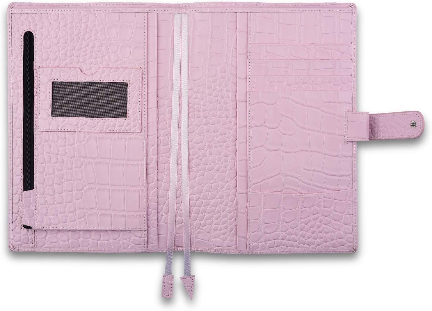 Genuine Leather a5 Planner Cover Personal Organizer, Compatible with Stalogy Hobonichi A5 Size Planner Notebooks (Croco-Pink)