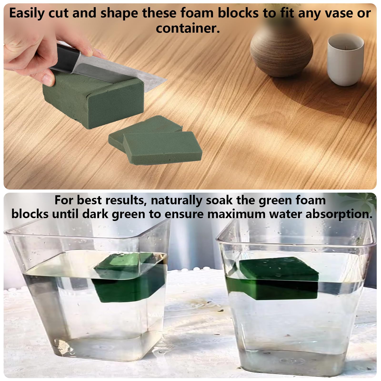Yizerel 7 Pack Floral Foam Blocks, Round & Block Foam Set, Green Wet & Dry Flower for Fresh & Artificial Flower Arrangement - Image 3