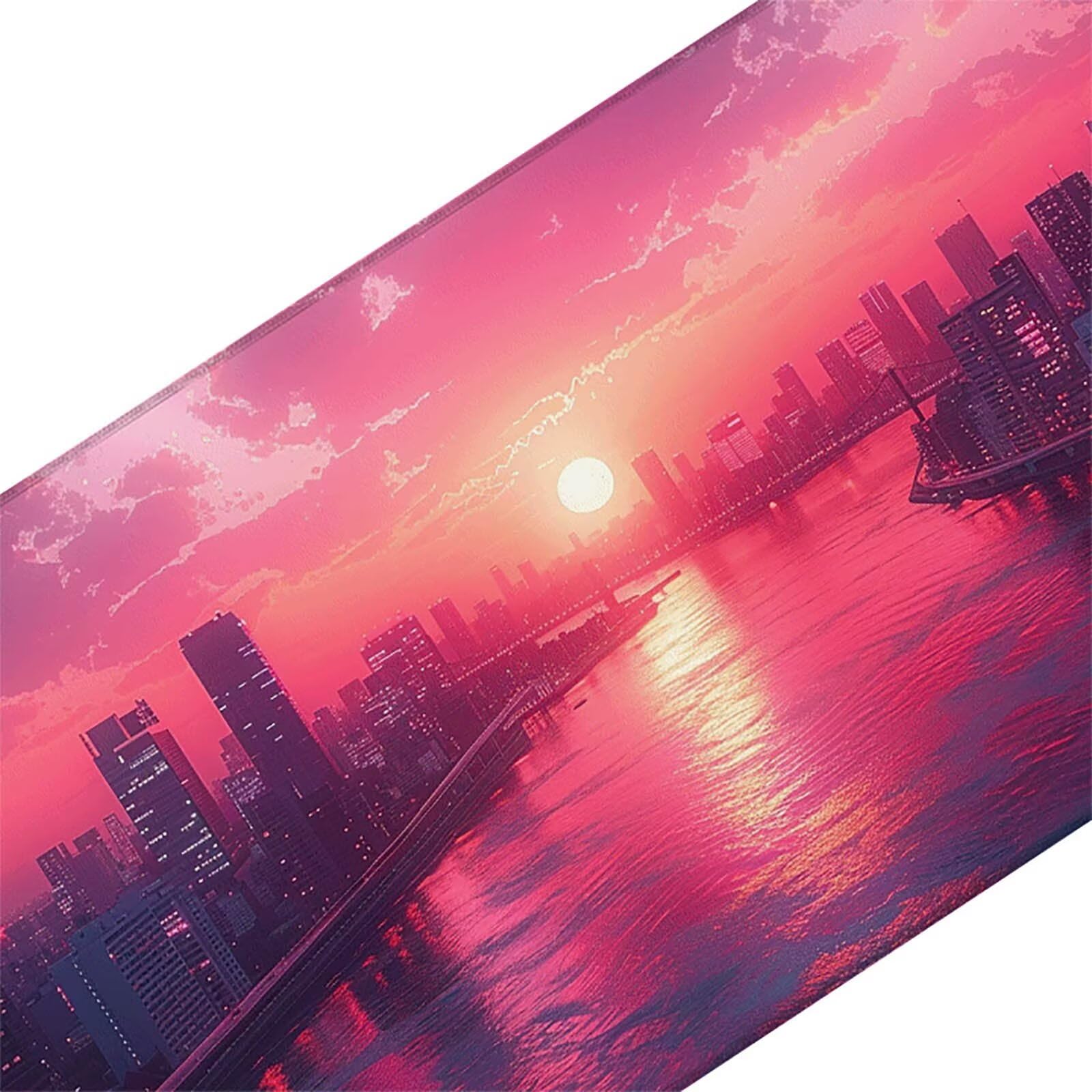Paesaggio urbano Tappetino Mouse Gaming xxl 1000 x 500 mm, Tappetino Scrivania Viola Con Bordi Cuciti, Presa Stabile su Superfici Lisce, Impermeabile Antiscivolo Mouse Pad per Gaming Accessori m2-290