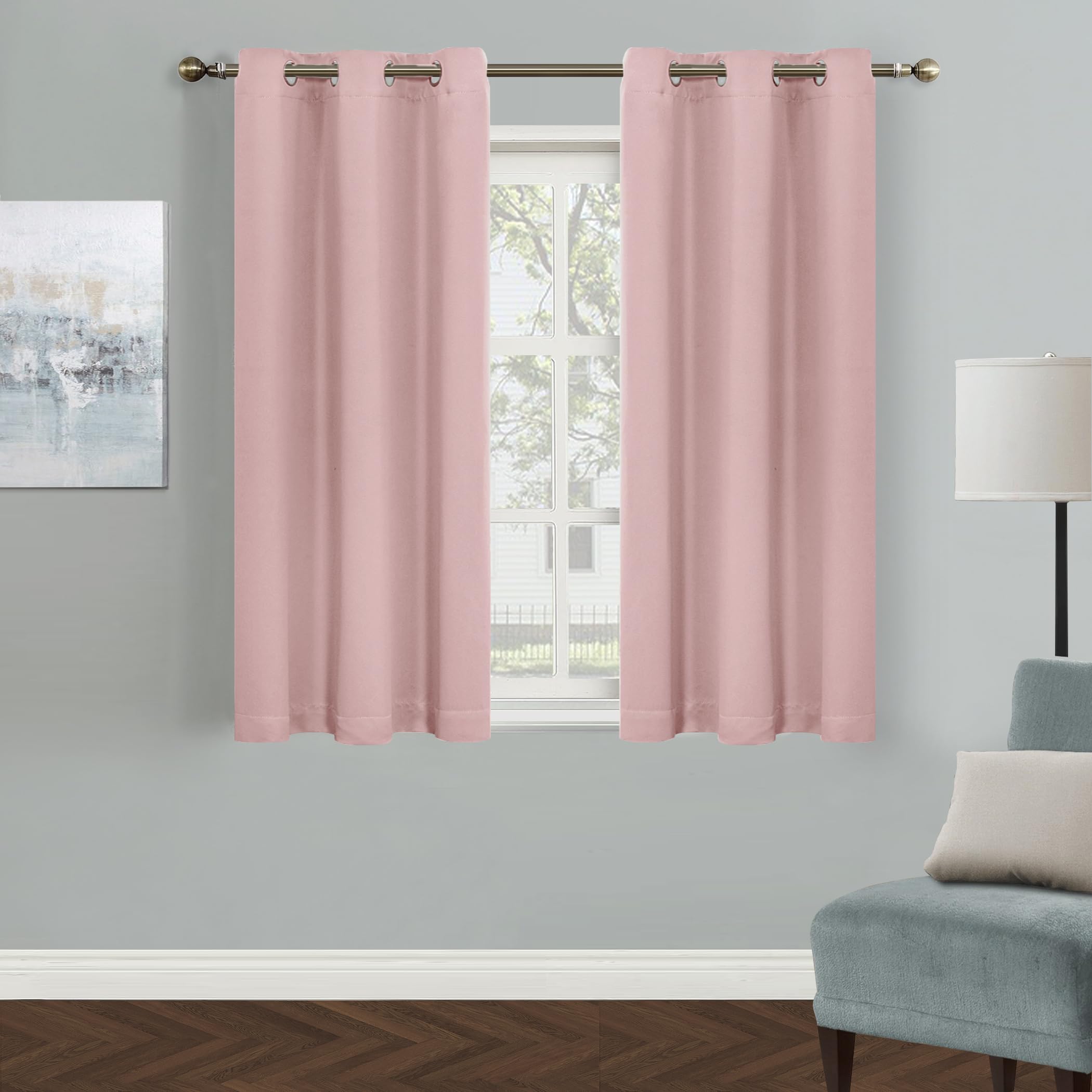 MYSKY HOME Light Pink Curtains for Bedroom, Grommet Room Darkening Curtain, 54 Inch Long Kitchen Curtains for Small Windows Thermal Insulated Blackout