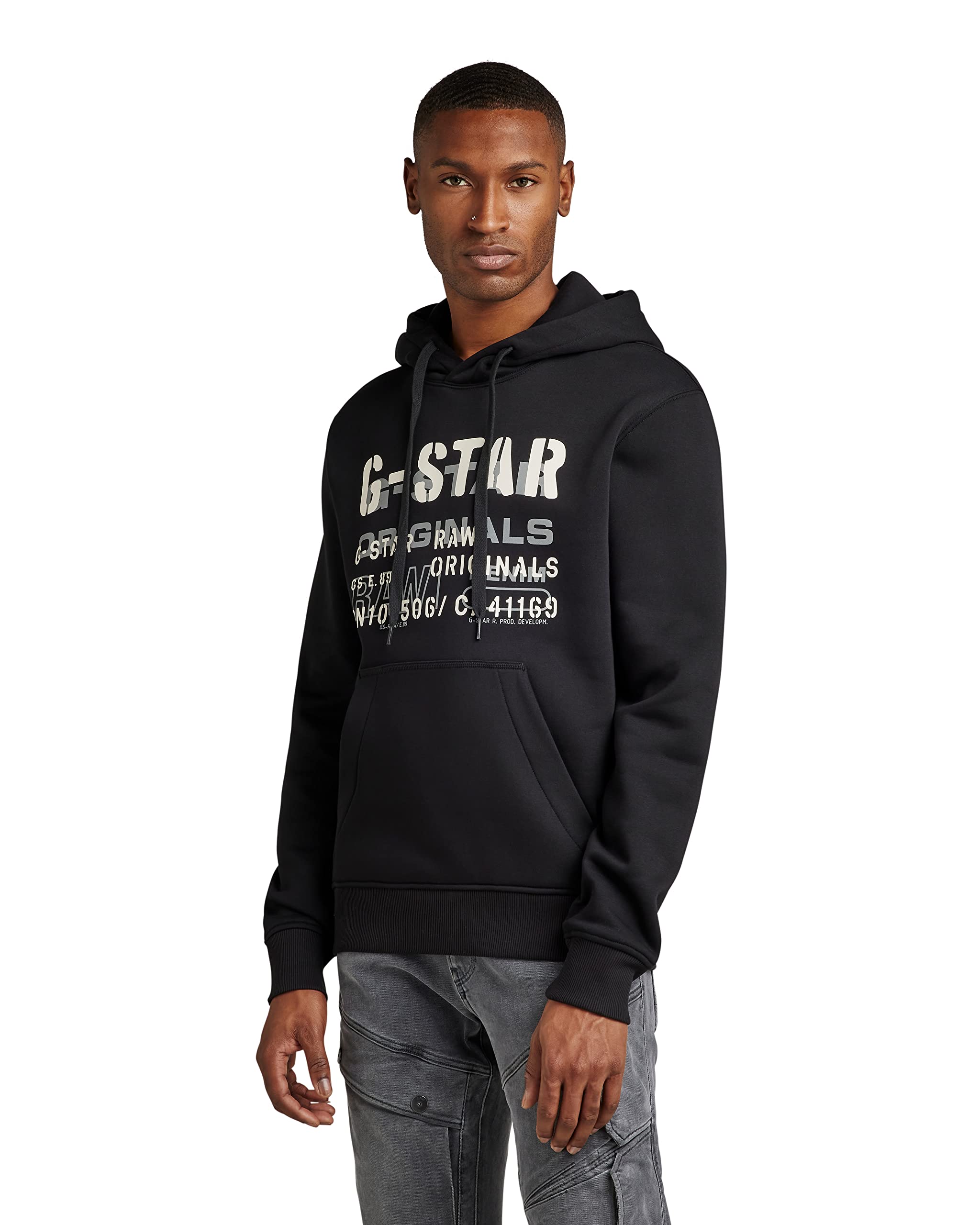 G-Star Men's Black (Dk Black D22232-A971-6484) Multi Layer Originals Hooded Sweater, Medium