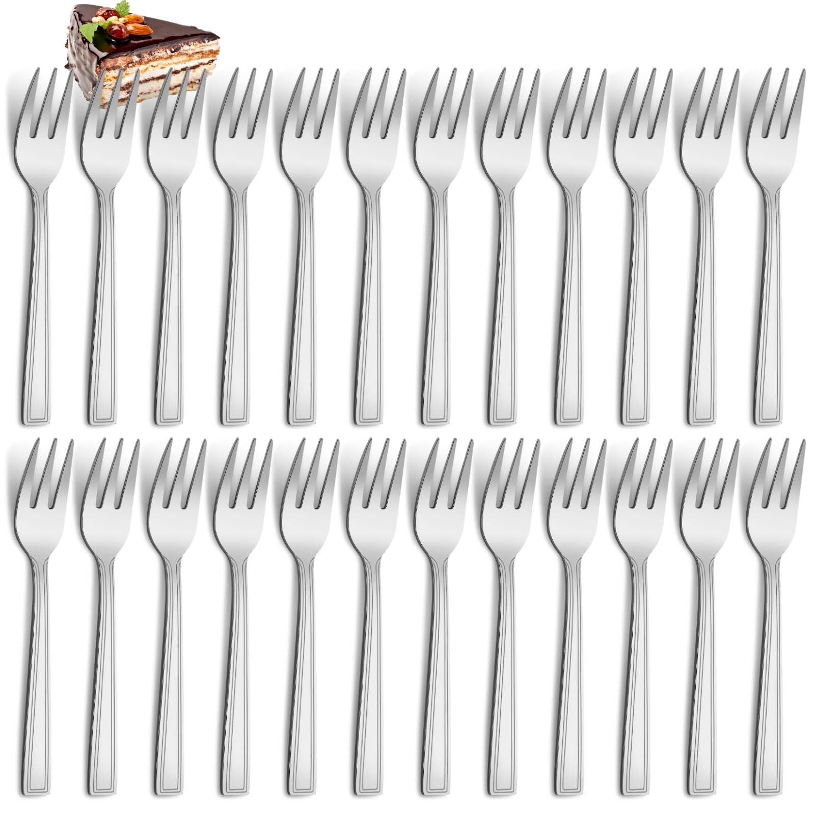 hunnycook - Tenedores de postre pequeños, 24 unidades, 15 cm, tenedores de acero inoxidable, tenedores de pastel para casa/fiesta/restaurante, aptos para lavavajillas