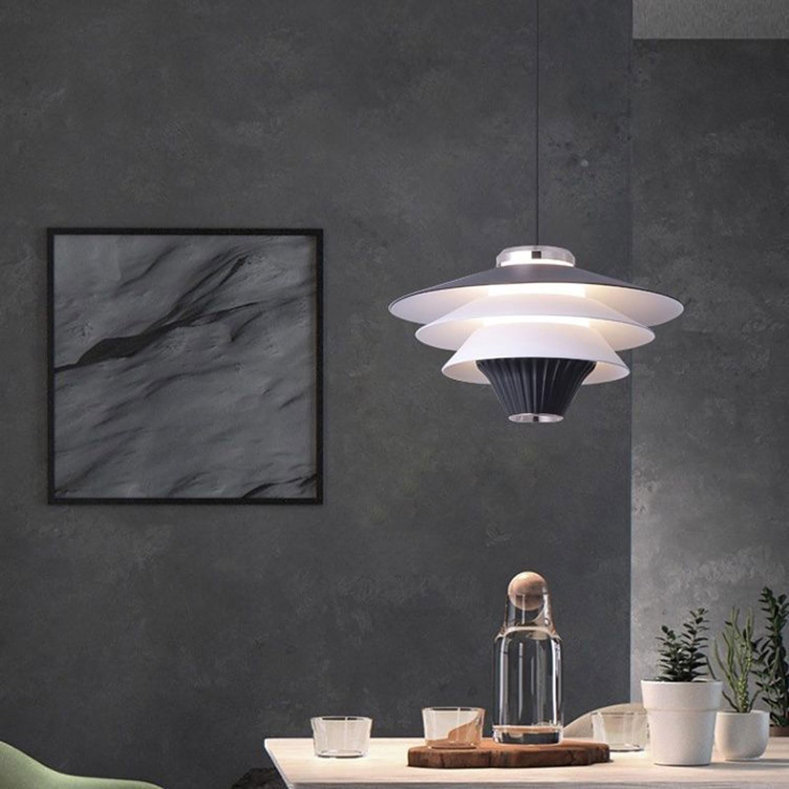 Lampadario a sospensione in ferro nero, creativo, a tre livelli, a forma di ombrello, con LED, protezione per gli occhi, adatto a sale da pranzo e camere da letto.