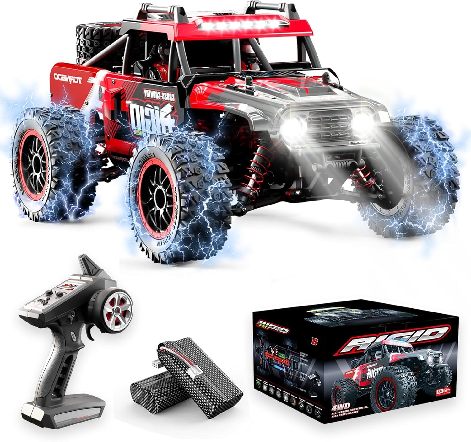Rtrevlo Coche RC teledirigido sin escobillas, 1/16 Escala Camión Todo Terreno Juguetes 2.4 GHz 60 km/h Vehículos Eléctricos con 7.4 V 1500 mAh con Dos Baterías Recargables