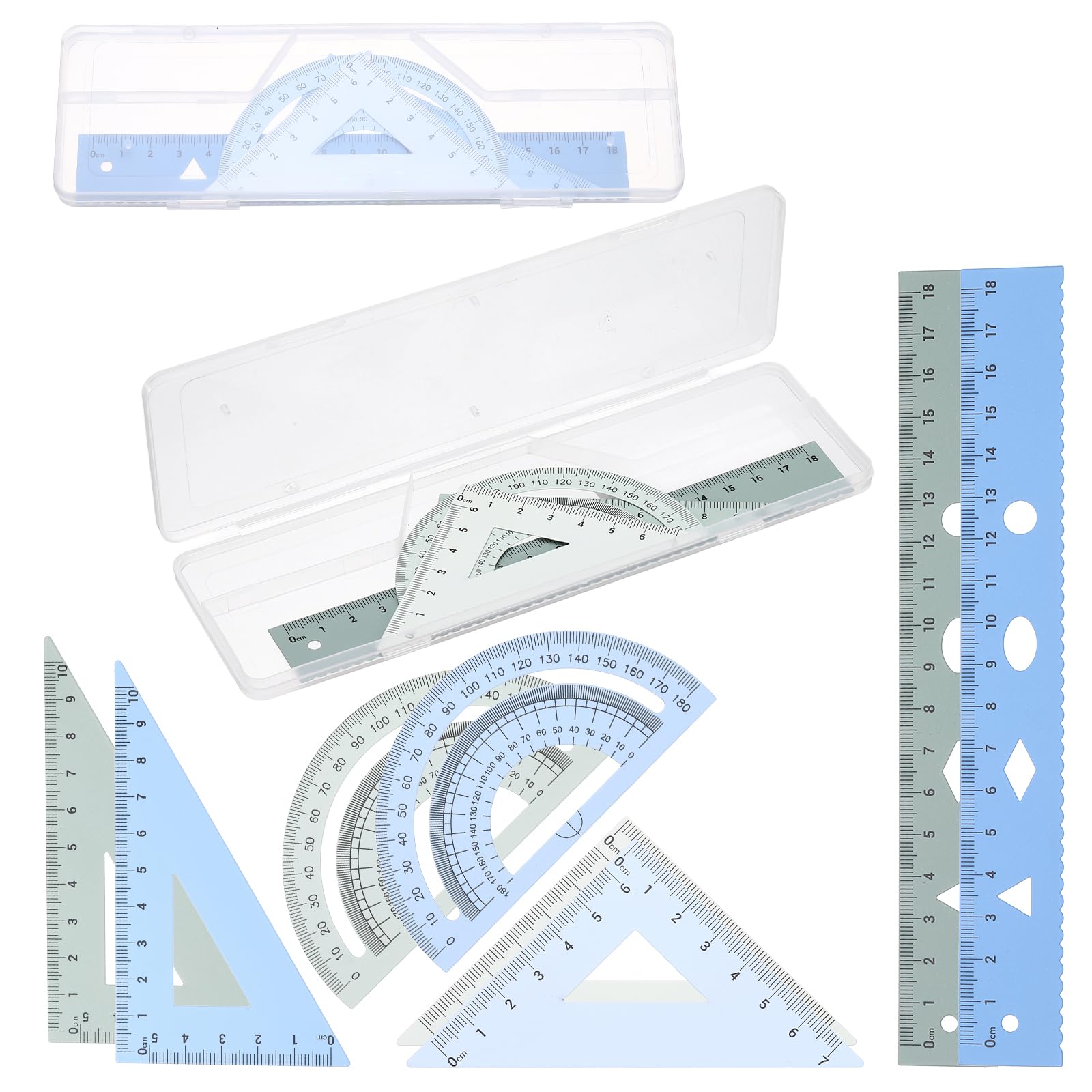 PATIKIL Geometry Set, 7 Inch Aluminum Ruler & 2 Triangles, Metal Protractor Ruler Math Drafting Measuring Tool for Home Office Math Drawing Engineering Art,Gradient Green/Gradient Blue