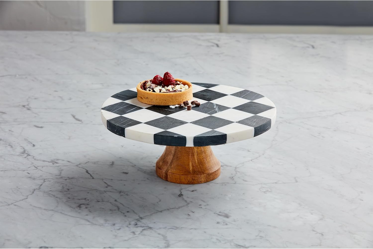 Mud Pie Checkered Marble Pedestal Set; 5 1/2" x 10" dia