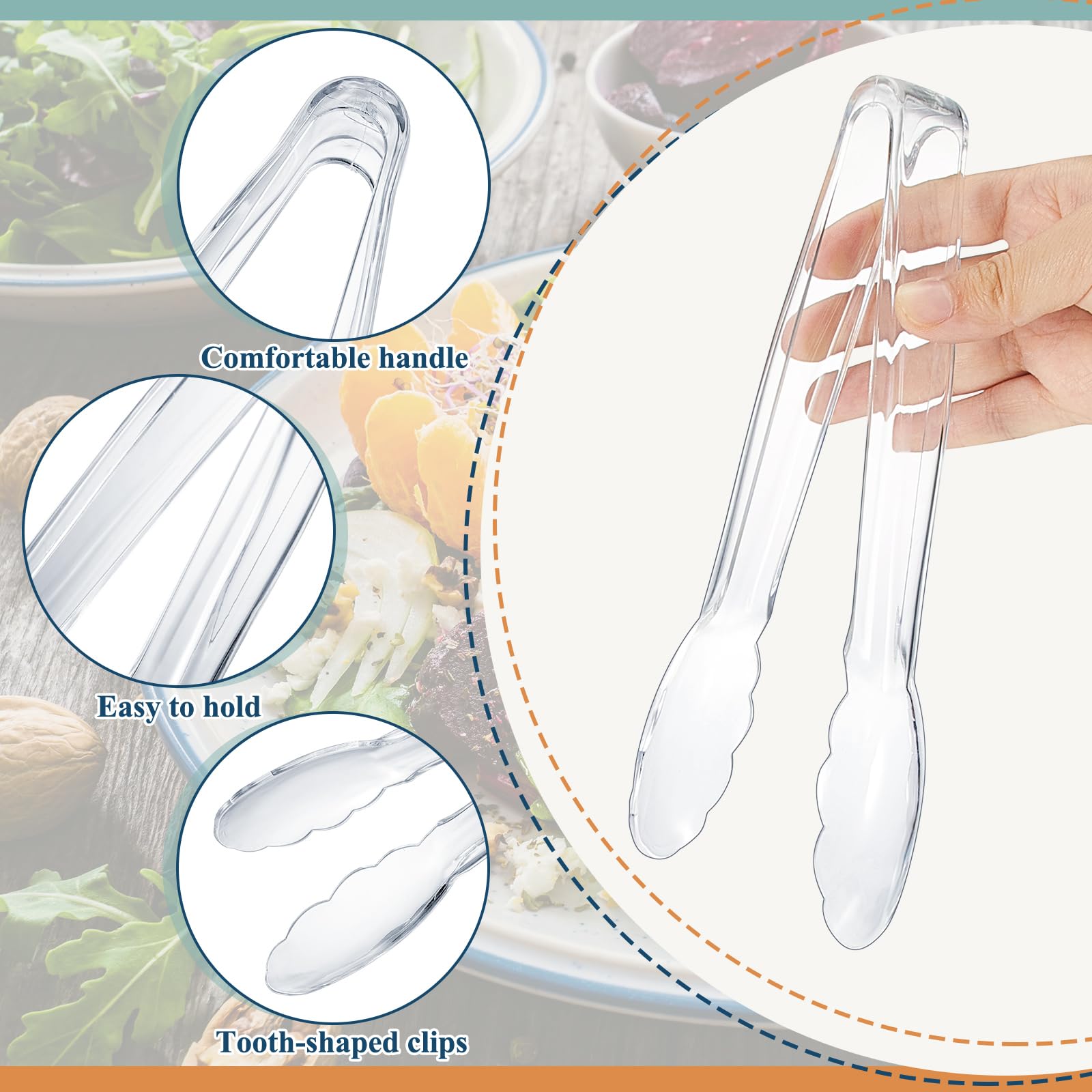 50 pinzas de plástico para servir a granel, pinzas de plástico de 9 pulgadas, pinzas desechables para servir, pinzas de ensalada de plástico resistente para bufés de cocina, barbacoa, eventos,
