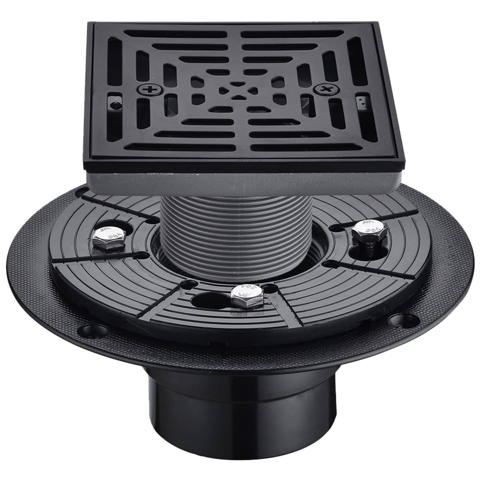 4 Inch Square Shower Drain - SUS 304 Stainless Steel Floor Drain With Removable Cover, Matte Black, High Flow - View #9