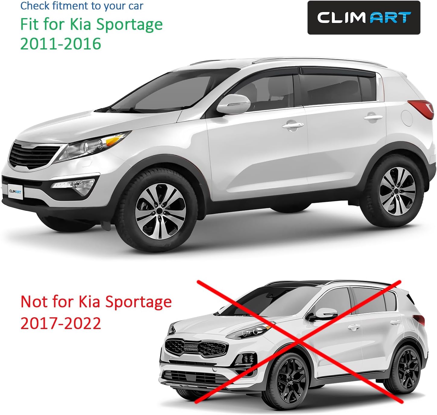 CLIM ART Incredibly Durable Rain Guards for Kia Sportage 2011-2016, Original Tape-on Window Deflectors, Vent Deflector, Vent Window Visors for Cars, Dark Smoke, Car Accessories, 4 pcs- 411167