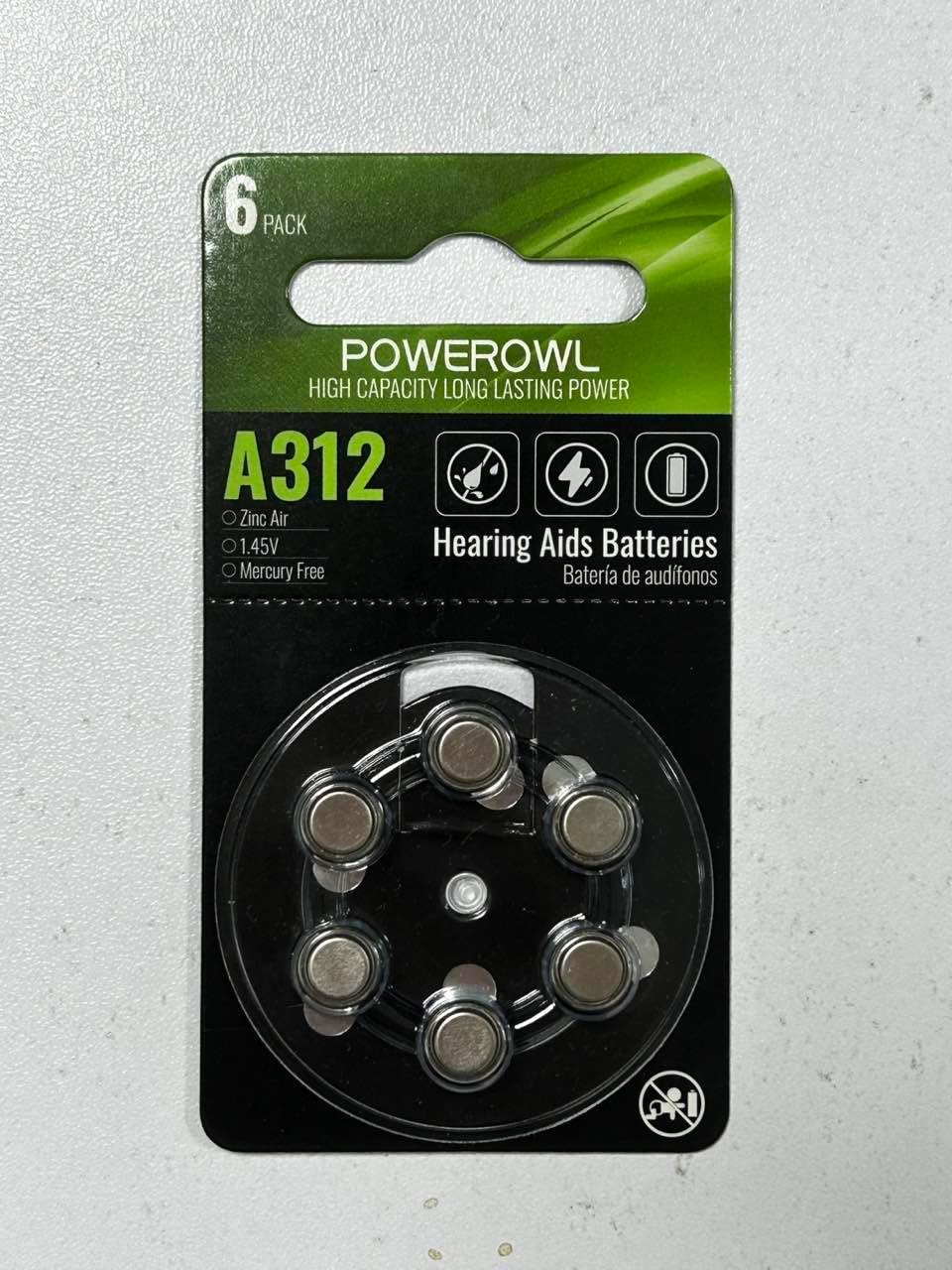 POWEROWL 24 Count Hearing Aid Batteries Size 312, High Capacity Cell, Long Lasting 312A battery