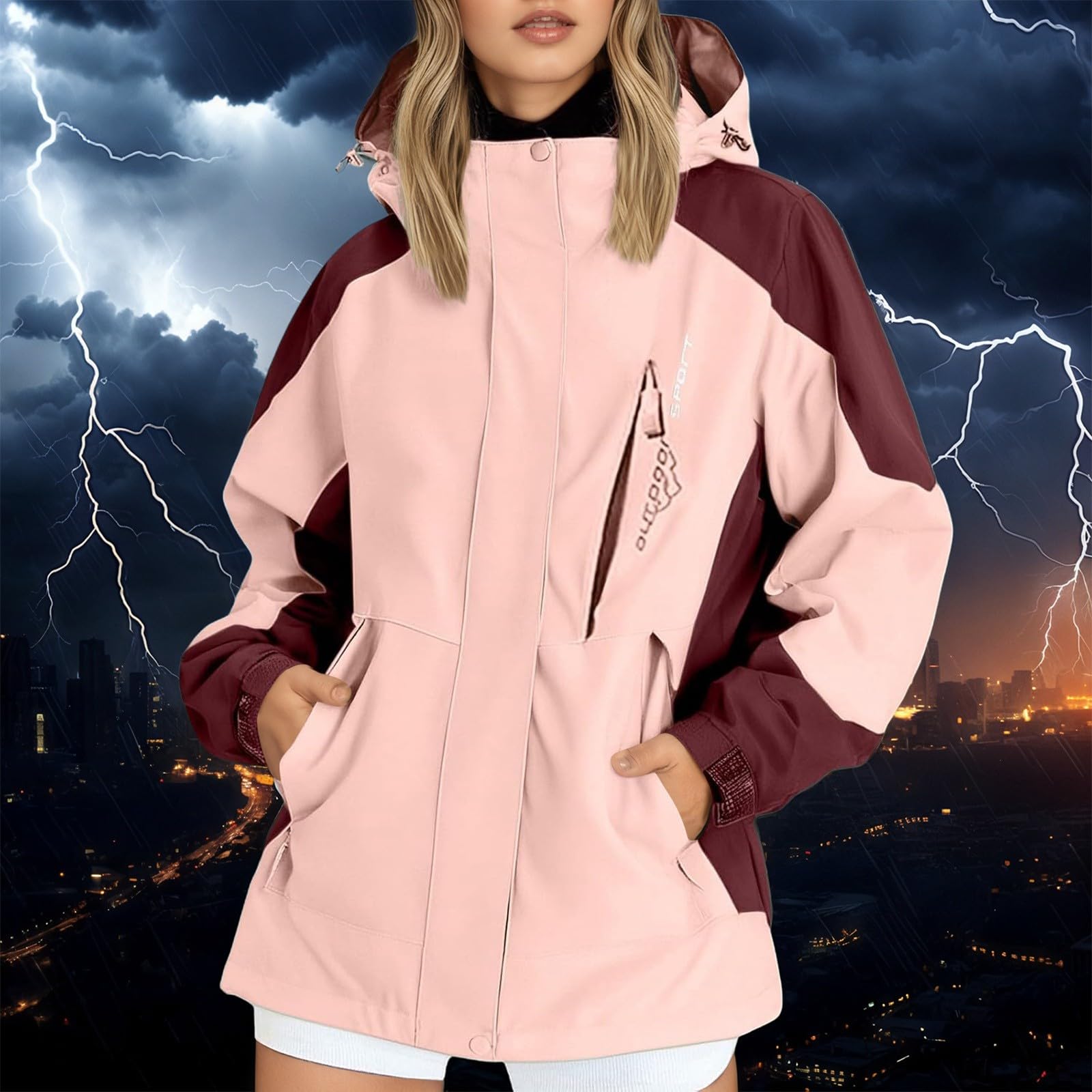 Generisch Chaqueta cortavientos ligera para mujer, abrigo deportivo informal para exteriores, impermeable transpirable para senderismo