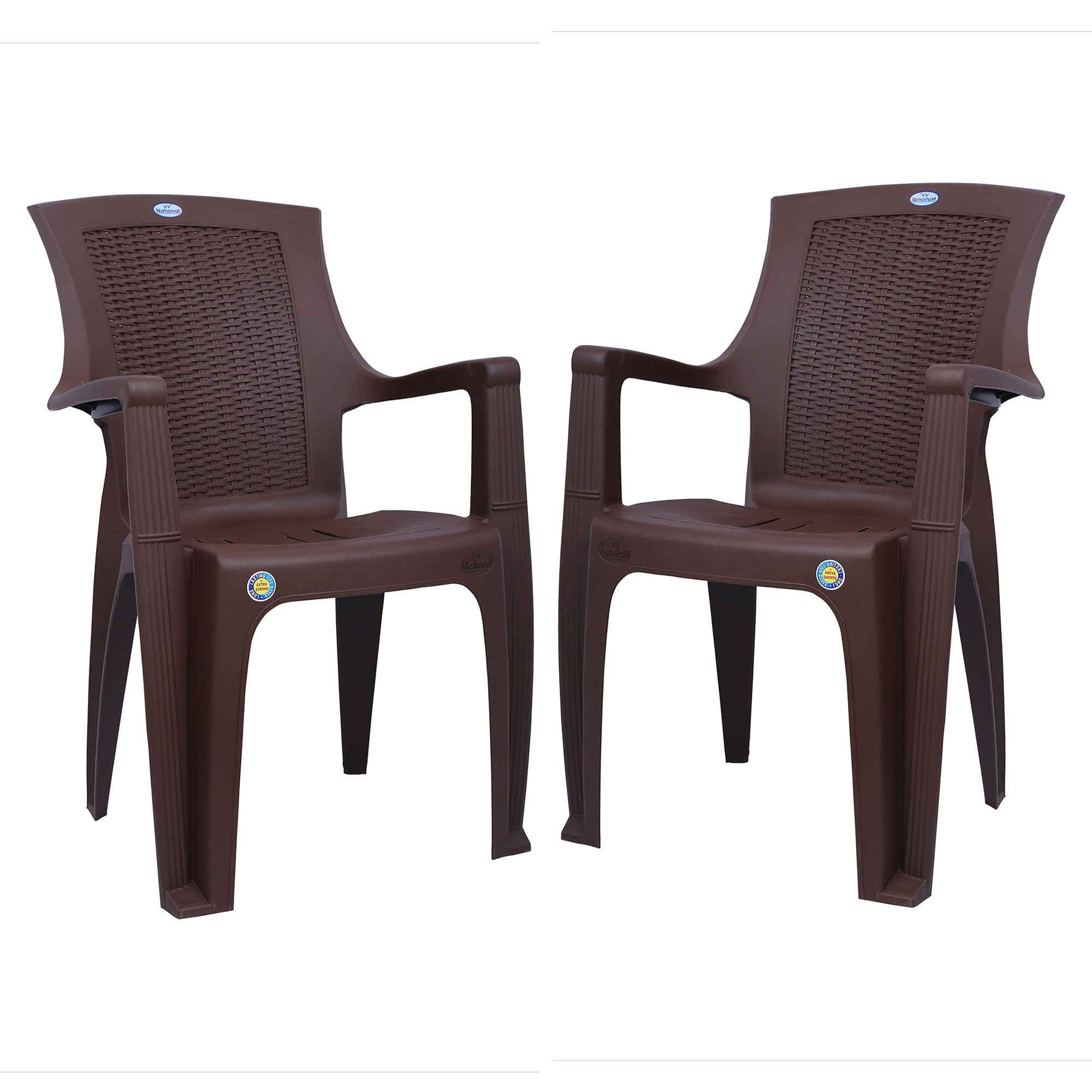 VV National Vajram VJ-26 Plastic Arm Chair (Brown, Set of 2) | Heavy Duty Virgin Plastic Chairs | Strong & Durable | Indoor & Outdoor Seating-image-12