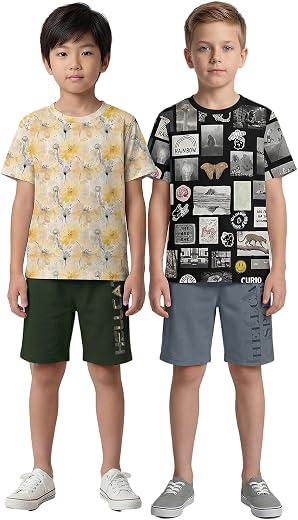 HELLCAT Boys T-Shirt and Shorts Set | 3–16 Years | Half Sleeve | Printed | Clothing Set | Co-Ord Set